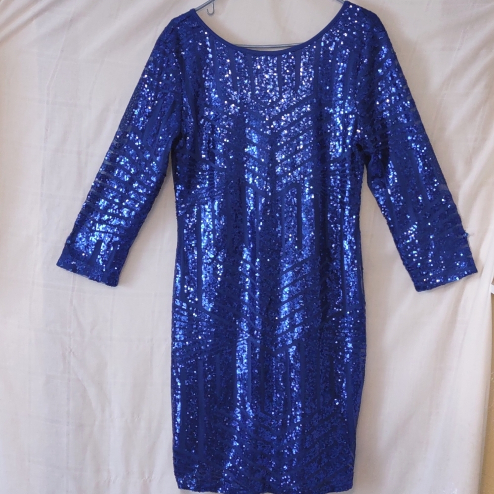 Blue Sequined Nite-Out Midi Dress, Sz 16, NWOT